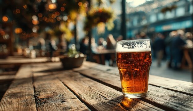 Frosted glass of beer adorned with shimmering condensation showcasing the refreshing nature of a cold beverage perfect for warm days