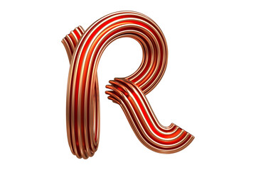 Luxurious Single Line 3D Letter R. High quality 3D rendering with a festive dynamic copper-gold design.