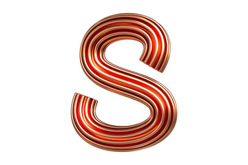 Naklejka premium Copper and Gold Tone Single Line 3D Letter S. High quality 3D rendering of a modern alphabet design.
