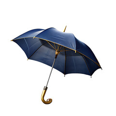 Blue Umbrella with Gold Handle and Accents Isolated on White