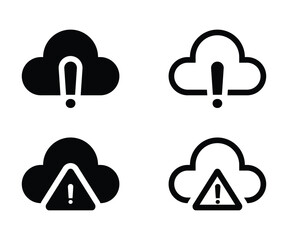 Cloud Computing Alert Icons: Exclamation Mark and Warning Triangle Symbols in Black and Outline Vector.