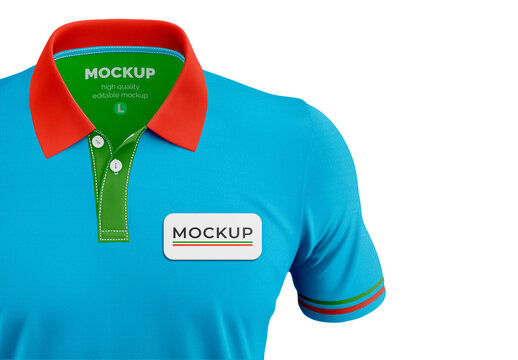 Rectangular Pin Badge on Polo T-Shirt Mockup