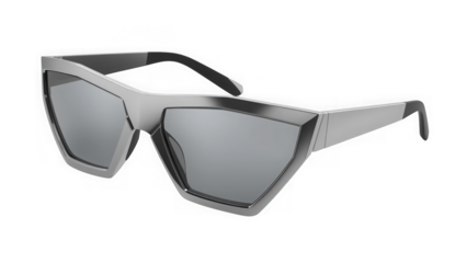 Sleek silver sunglasses with a futuristic angular design offering a modern and stylish look for eye protection isolated on transparent background