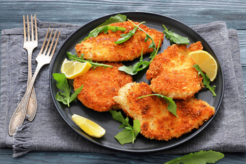 crispy parmesan crusted chicken cutlets, top view