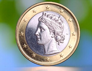 Euro coin on blurred background