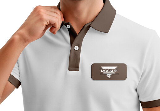 Rectangular Pin Badge on Polo T-Shirt Mockup