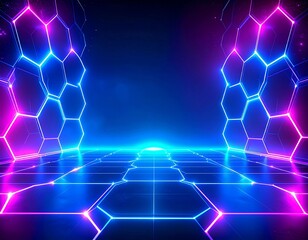 Abstract blue technology background with hexagonal pattern and futuristic digital design