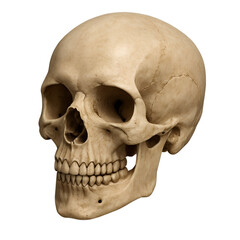 Anatomical Study of a Human Skull Bone Structure and Dental Arrangement Depicted in Bone-Colored Rendering with Black Backdrop © Kabita