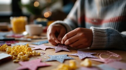 Creative diy ornament making party with glittered stars for craft enthusiasts
