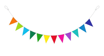 Colorful triangle bunting flags isolated on transparent background