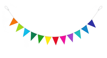 Colorful triangle bunting flags isolated on transparent background