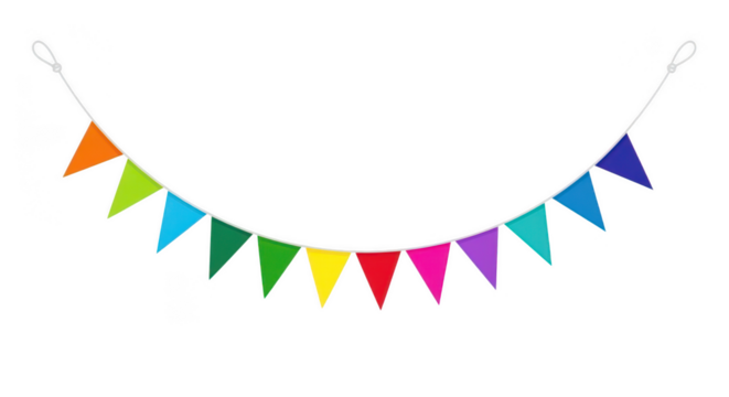 Colorful triangle bunting flags isolated on transparent background