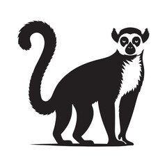 Distinctive silhouette of a ring tailed lemur with a long striped tail in profile © Creativity here