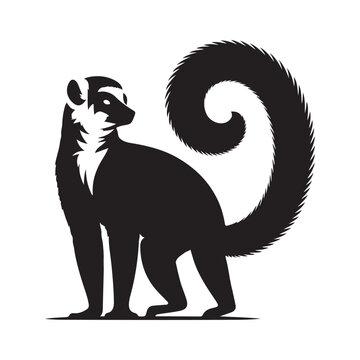 Striking silhouette of a ring tailed lemur in a clean vector design