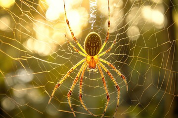 Golden Silk Orb-Weaver spider on shimmering web