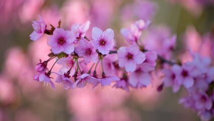 Delicate Pink Cherry Blossoms on a Branch flowers spring