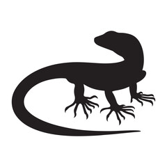 Striking black silhouette of a lizard in a dynamic pose perfect for wildlife and nature designs silhouette
