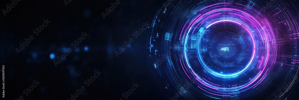 Aufkleber digital blue and purple tech circle on dark background with intricate design elements