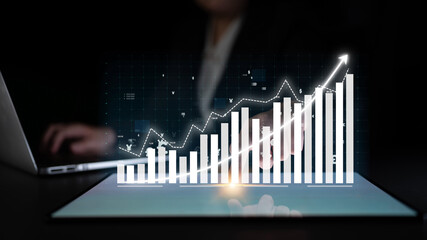 Digital representation of a financial growth chart with rising indicators, illustrating the...