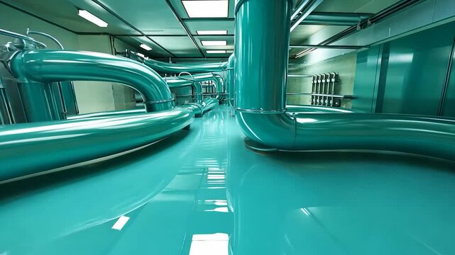 Teal industrial pipes and conduits