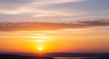 Fototapeta premium Golden Sunset Over a Serene Landscape with Lake golden hour