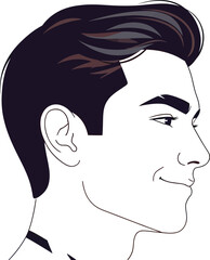 Cartoon illustration of a man with dark hair in profile view face