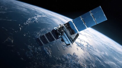 satellite orbiting earth clouds space