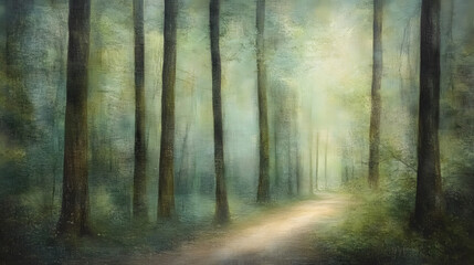 Obraz premium Forest Trail With Soft Filtered Light Summer