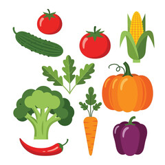 Vector art of collection of fresh vegetables and produce isolated on white background