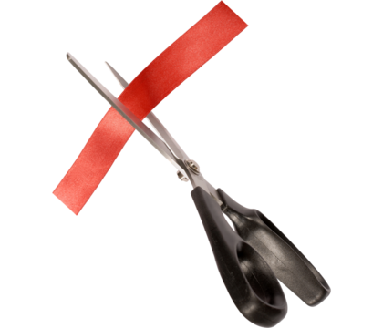 PNG Scissors cutting a red ribbon, symbolizing a grand opening. - Powered by Adobe