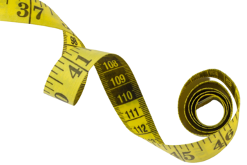 PNG coiled yellow measuring tape against a black background.