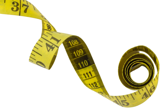 PNG coiled yellow measuring tape against a black background.