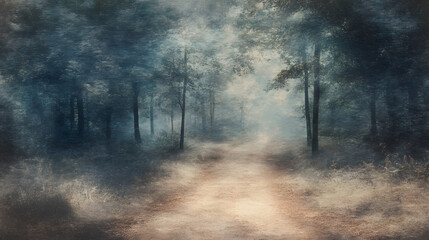 Fototapeta premium Forest Path With Diffused Light Summer Overc