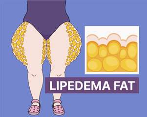 A woman's lower body. Normal fat VS lipedema fat. Medical illustration. Vector illustration. 