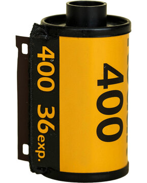 PNG Close-up of a 36 Exposure ISO 400 Film Cartridge.