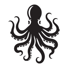 Striking black octopus silhouette on a white background marine life design