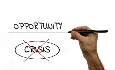 Hand Writing 'Opportunity' and 'Crisis' Representing Positive Change and Growth