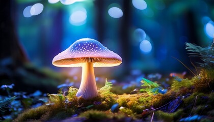 Fototapeta premium glowing mushroom in the forest