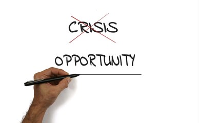 Hand Writing 'Opportunity' and 'Crisis' Representing Positive Change and Growth
