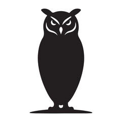 Majestic owl silhouette in flight against a white background