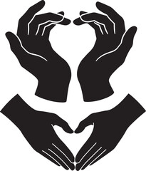 Two pairs of hands forming heart shapes silhouette