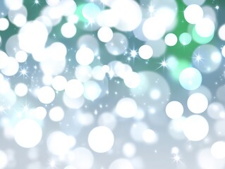 Abstract image showing many white glowing circles and small stars on a light green gradient hue