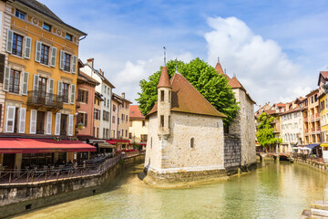 Little palace on the island in the river in Annecy, France