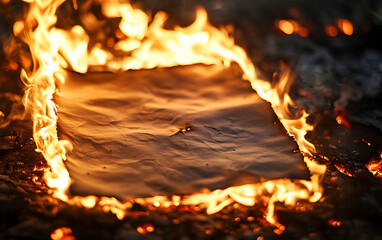 Burning paper abstract imagery illustrating concept of destruction heat fire flames and ashes