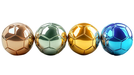 Four metallic footballs in different colors illustrating sport and conceptual design for awards and achievements