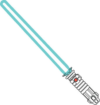 Fototapeta Vibrant blue glowing lightsaber vector illustration, a detailed drawing of a futuristic sci-fi sword for fantasy, movie, and gaming-related design projects.