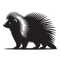 A striking black silhouette of a porcupine with sharp quills perfect for wildlife and nature designs