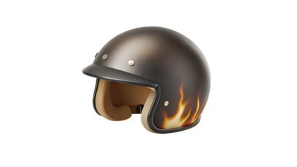 Motorcycle helmet with flame design isolated on a transparent background fire flames