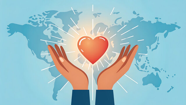 Hands holding a red heart, a symbol of health, love, and care