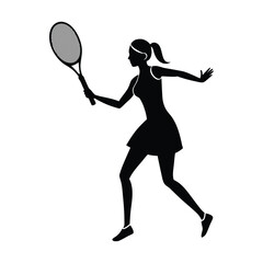 Silhouette Of Woman Playing Tennis With Racket Action